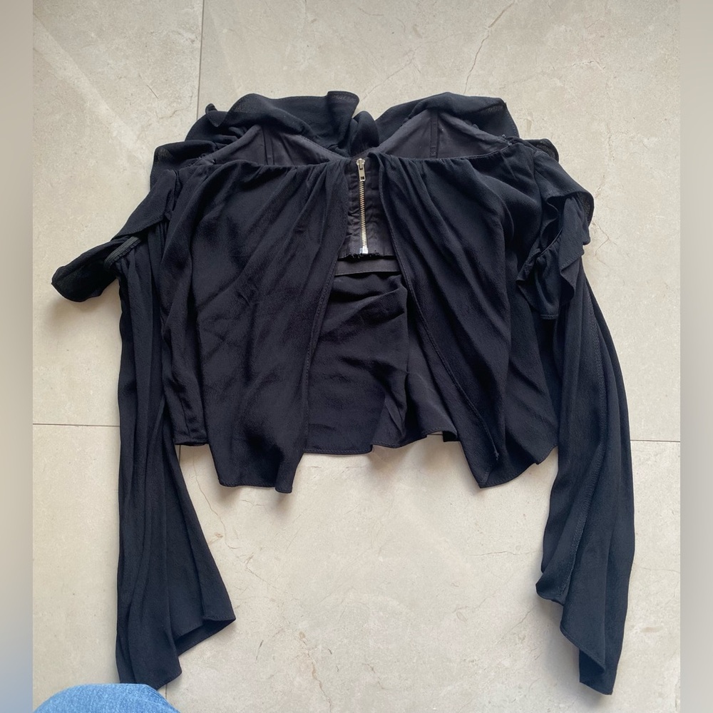 Black Ruffled Off-Shoulder Blouse - Picture 8 of 8